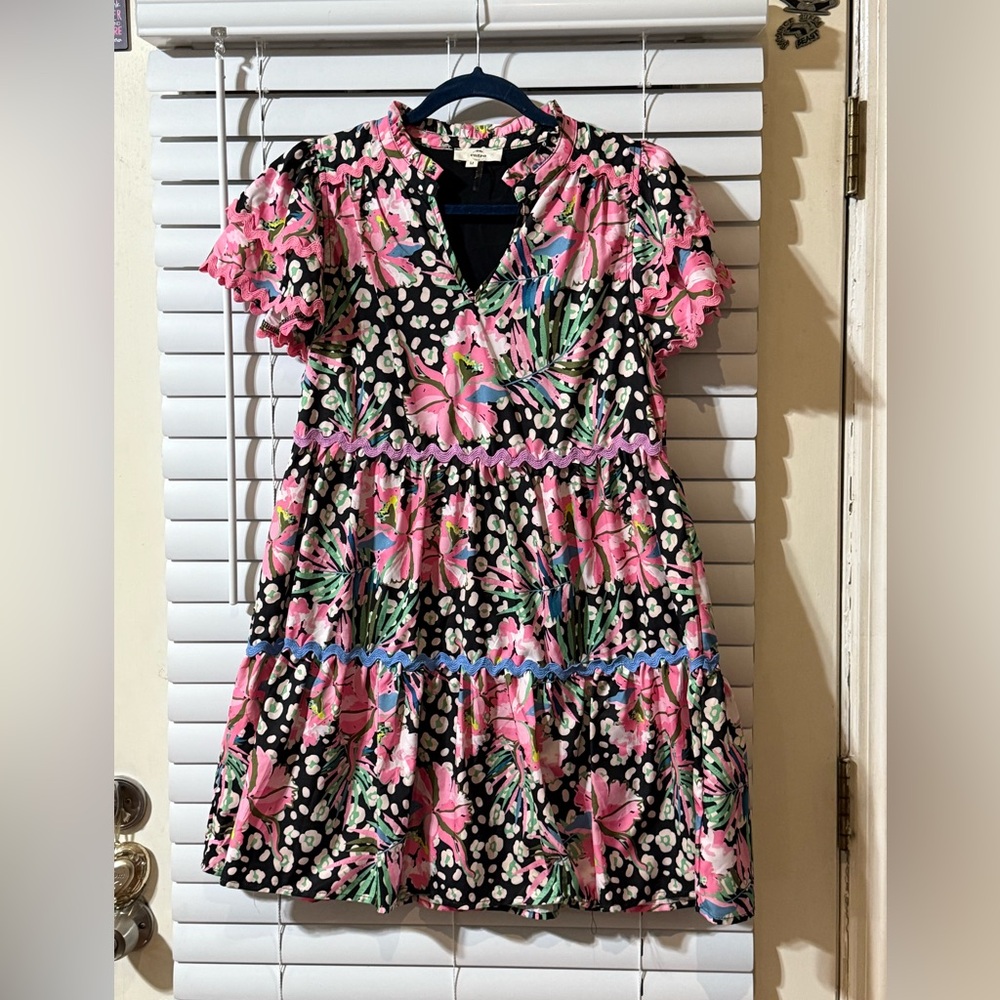 Entro Floral Mini Dress in Pink and Black